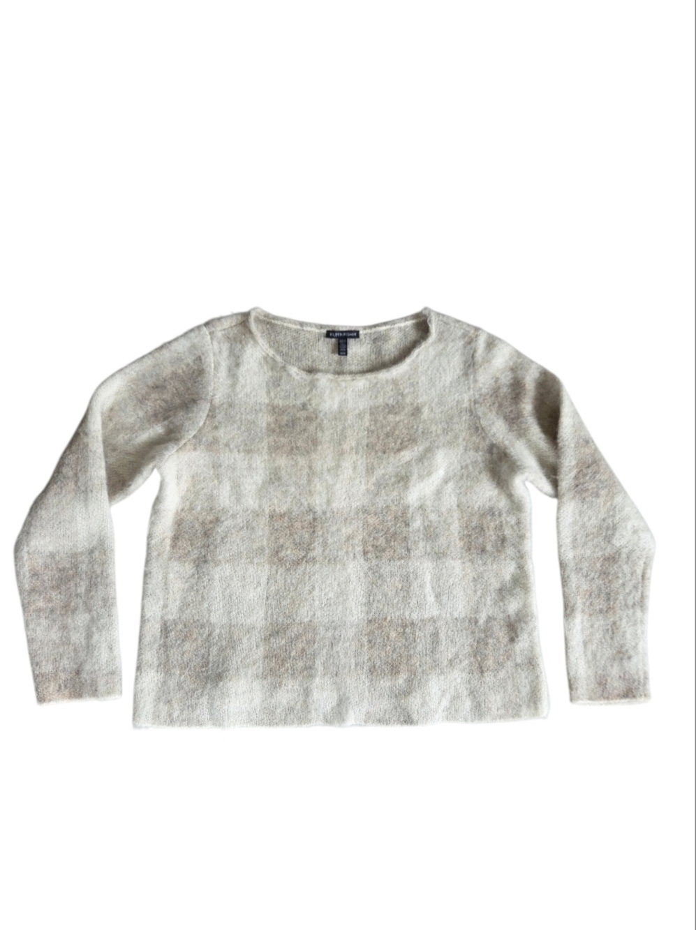 Eileen Fisher Brushed Alpaca Mohair Buffalo Check Sweater Medium
